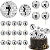 21 PCS DIY Disco Ball Cupcake Toppers Reflective Mirror Ball Cake Decorations for Disco Theme Party Ornament 0.79in 1.18in 1.97in 2.76in view 1