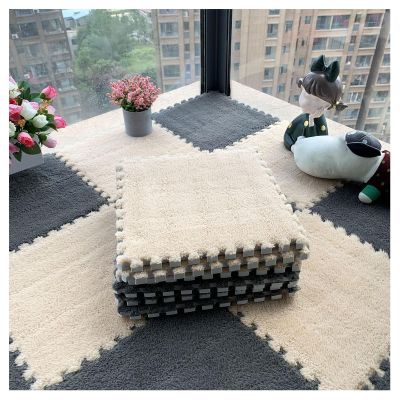 20 Pcs Carpet Puzzle Mats for Floor,Plush Interlocking Carpet Tiles,Plush Puzzle Foam Floor Tiles Squares,for Playroom,Home Decor,4 Ft X 5 Ft(Size:0.39 Inch,Color:Gray+Apricot)