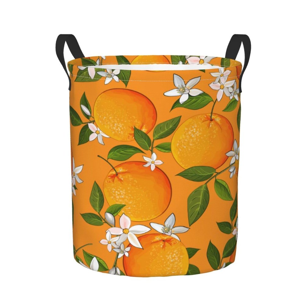Foruidea Green Leaves Orange Laundry Basket,Laundry Hamper,Collapsible Storage Bin, Oxford Fabric Clothes Baskets,Nursery Hamper For Home,Office,Dorm,Gift Basket