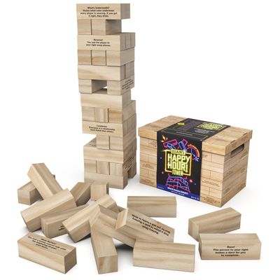 Spin Master Games, Happy Hour Tower, Giant Jumbling Wooden Blocks, Bachelorette Party Game, Galentine's Day Party Game, for Ages 18 & Up