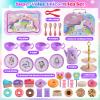 Motiloo 44Pcs Unicorn Tea Party Set for Little Girls - Kid Plastic Tea Party Set Princess Tea Time Pretend Play Tea Set Toys with Carrying Case view 2