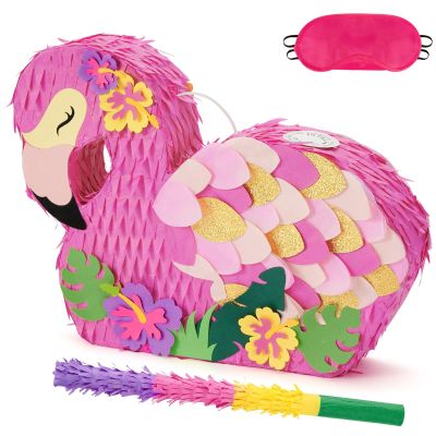 WERNNSAI Flamingo Piata - Pink Piata Bundle with Blindfold and Bat for Girls Kids Tropical Flamingo Theme Birthday Party Supplies Summer Pool Party Decorations for Fiestas Baby Shower