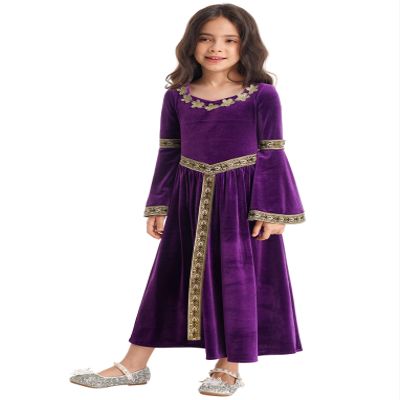 Hansber Kids Girls Renaissance Vintage Dress Ball Gown Gothic Medieval Costume Maxi Dresses Halloween Outfits Lilac 16 Years