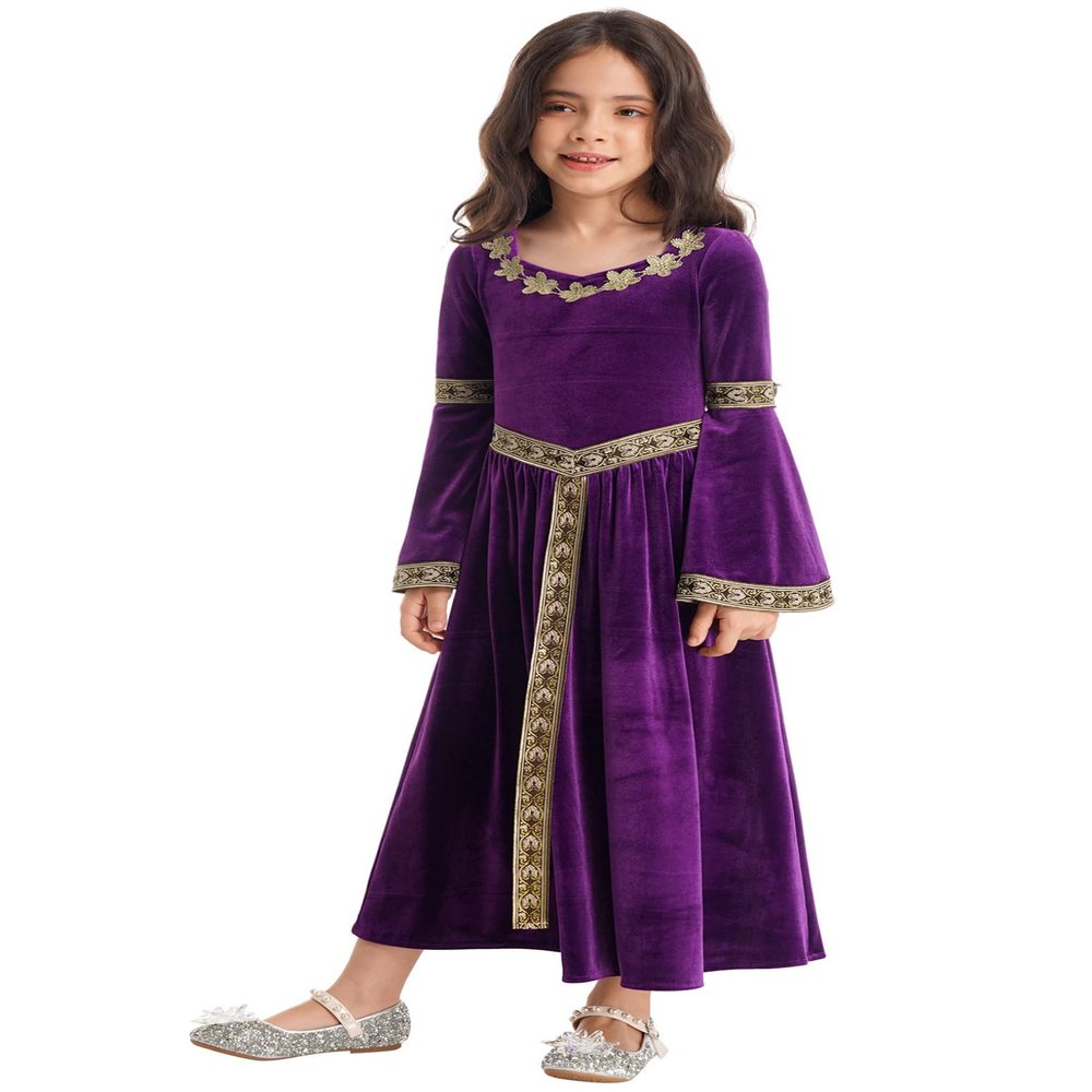 Hansber Kids Girls Renaissance Vintage Dress Ball Gown Gothic Medieval Costume Maxi Dresses Halloween Outfits Lilac 16 Years