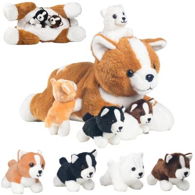 5 Pieces Corgi Dog Stuffed Animal with Babies Puppies Inside 16" Stuffed Corgi Dog Plush Toy Mommy with 4 Puppy Stuffed Animal Surprise Plush Dog Pillow Toys for Kids Birthday