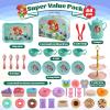 Motiloo 44Pcs Mermaid Tea Party Set for Little Girls, Pretend Plastic Teapot Set with Metal Carrying Case - Princess Tea Time Toys for Girls 3-6 view 2