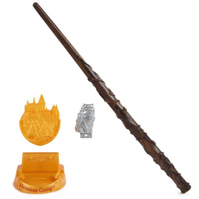 Wizarding World Harry Potter, 12-inch Magical Collector Hermione Granger Wand with Stand & Die-cast Icon, Magical Creatures, Accessory for Costumes