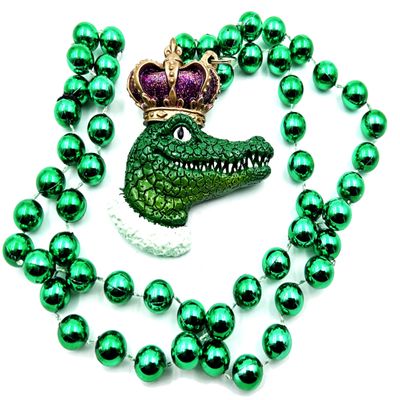 Alligator Royal Crown Mardi Gras Bead Necklace New Orleans Gator