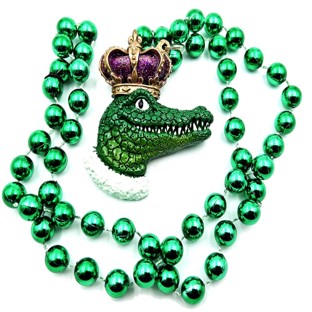 Alligator Royal Crown Mardi Gras Bead Necklace New Orleans Gator