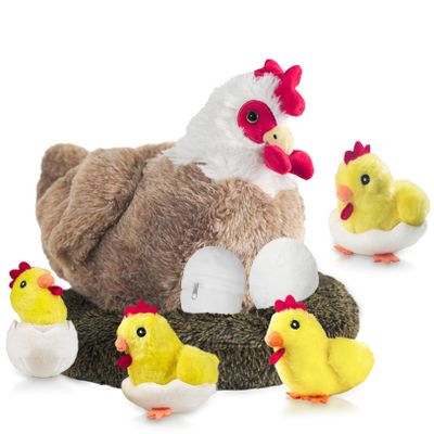 9 in 1 Valentines Chicken Stuffed Animal Set, Stuffed Chicken Plush Toy Egg Laying Hen with Zipper and Baby Chicks Plush Chickens, Eggs and Coop Chicken Toys for Kids Girls Boys Birthday Easter Gifts