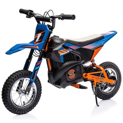 24V Kids Ride on Electric Off-Road Motorcycle,250W Motor 13.6MPH Fast Speed Dirt Bike Motocross,Leather Seat,Twist Grip Throttle,Metal Suspension,Air-Filled Tires,for Teens (Blue)