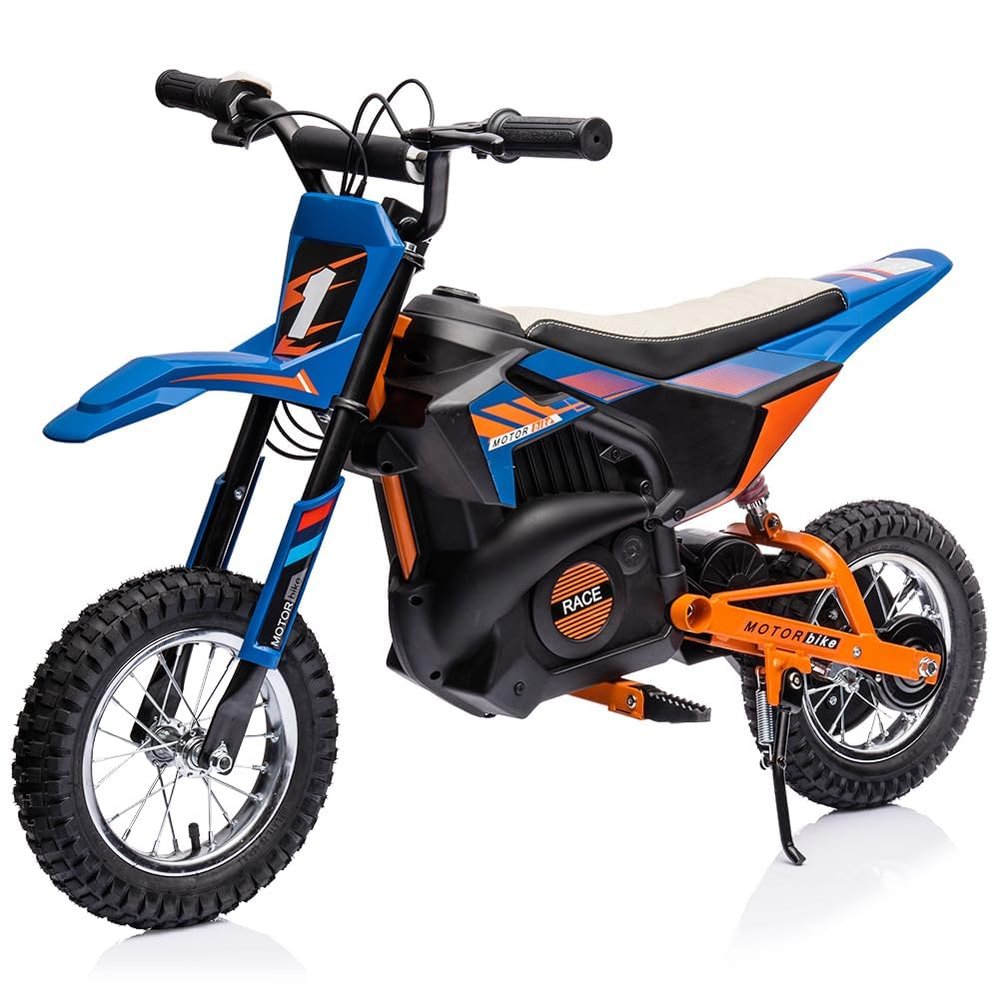 24V Kids Ride on Electric Off-Road Motorcycle,250W Motor 13.6MPH Fast Speed Dirt Bike Motocross,Leather Seat,Twist Grip Throttle,Metal Suspension,Air-Filled Tires,for Teens (Blue)