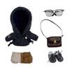 niannyyhouse 10cm 15cm 20cm Plush Doll Clothes Woolen Hoodie Pants Backpack Glasses Leather Shoes Color Blocked Outfit Doll Dress Up (Black-15cm) view 1