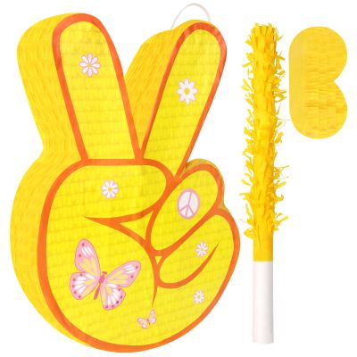 Waenerec Hippie Pinata with Stick & Blindfold Daisy Flower Mexican Pinata Game for Girl Groovy Birthday Party Decorations Supplies
