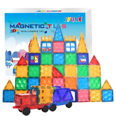 AFUNX Magnetic Tiles, 102PCS Magnet Building Blocks with 2 Cars, 3D Diamond Magnetic Blocks, Construction Stem Toys for Kids, Educational Toys for Boys Girls Ages 3 4 5 6 7 8 (102 PCS)