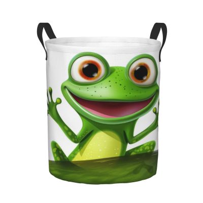 Foruidea Merry Green Frog With Greater Eye Laundry Basket,Laundry Hamper,Collapsible Storage Bin, Oxford Fabric Clothes Baskets,Nursery Hamper For Home,Office,Dorm,Gift Basket