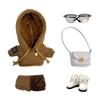niannyyhouse 10cm 15cm 20cm Plush Doll Clothes Woolen Hoodie Pants Backpack Glasses Leather Shoes Color Blocked Outfit Doll Dress Up (Brown-20cm) view 1