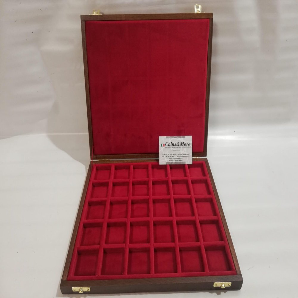 Wooden Box for Coins Medals 30 Boxes 40 x 40 mm Italian Velvet Handmade Coins&More Coins Wallet Customisable