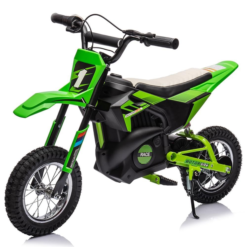 24V Kids Ride on Electric Off-Road Motorcycle,250W Motor 13.6MPH Fast Speed Dirt Bike Motocross,Leather Seat,Twist Grip Throttle,Metal Suspension,Air-Filled Tires,for Teens (Green)