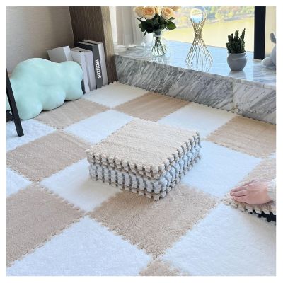 20 Pcs Carpet Puzzle Mats for Floor,Plush Interlocking Carpet Tiles,Plush Puzzle Foam Floor Tiles Squares,for Playroom,Home Decor,4 Ft X 5 Ft(0.23 Inch,Color:Apricot+White)