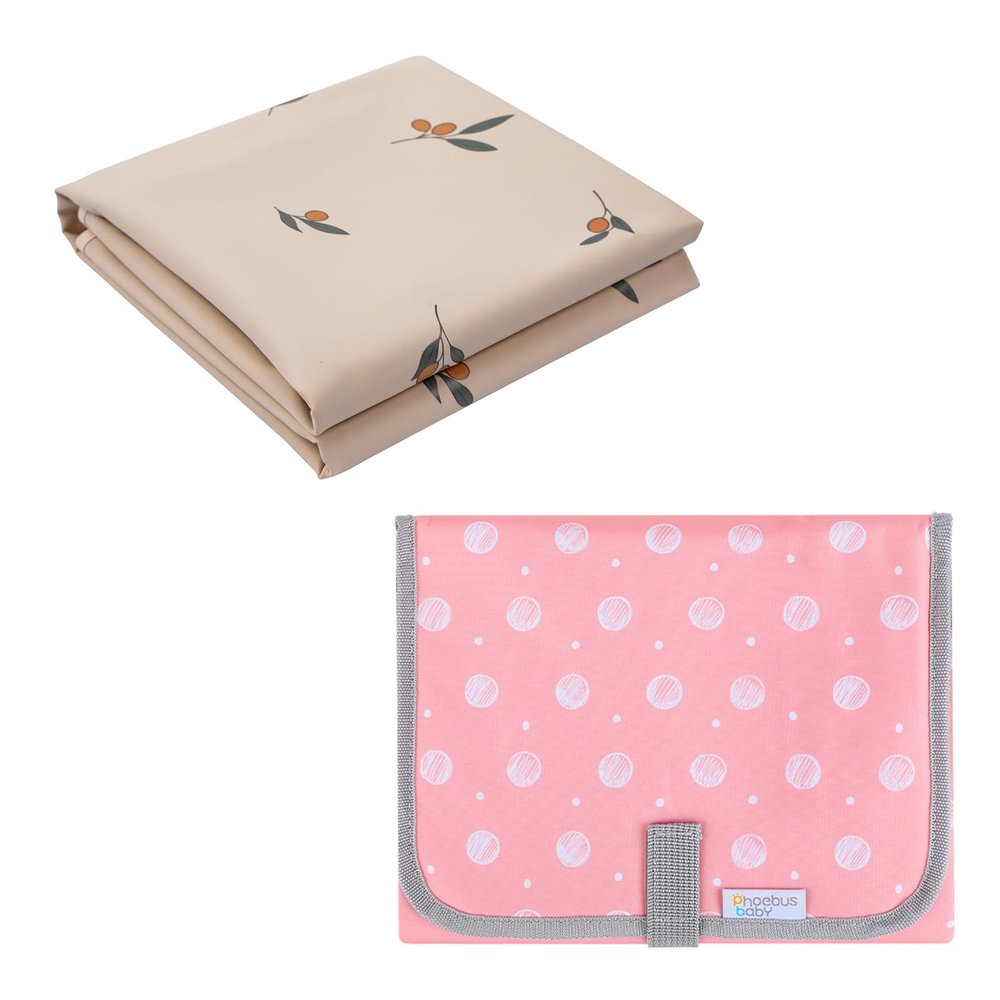 2 Sets PHOEBUS BABY Portable Changing Pad Travel - Waterproof Compact Diaper Changing Mat - Lightweight & Foldable Changing Station, Newborn Shower Gifts