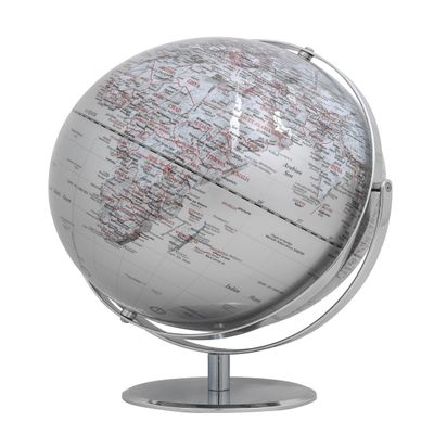 30cm Diameter Globe - JURI - Chrome Metal Base - Two Moving Axles - Silver - TROIKA Original