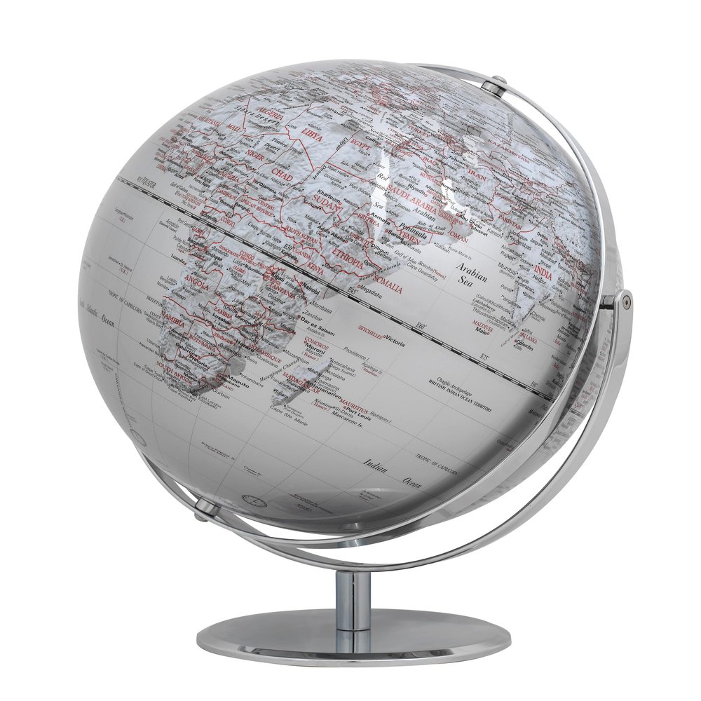 30cm Diameter Globe - JURI - Chrome Metal Base - Two Moving Axles - Silver - TROIKA Original