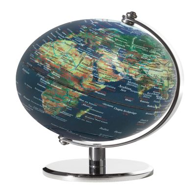 13cm Diameter Globe - Gagarin - Chrome Metal Base Topographic Map - Movable Axis - Blue Green - TROIKA Original