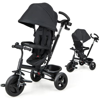 HONEY JOY Tricycle, 6 in 1 Kids Trike Stroller w/Adjustable Push Handle & Canopy, Reversible Seat, Safety Belt, Folding Pedal, Cup Holder, Storage, Push Tricycle for Toddlers 9 Months-5 Years (Black)
