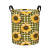 Foruidea Green Checkered Sunflowers Pattern Laundry Basket,Laundry Hamper,Collapsible Storage Bin, Oxford Fabric Clothes Baskets,Nursery Hamper For Home,Office,Dorm,Gift Basket view 1