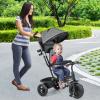 HONEY JOY Tricycle, Kids Trike Stroller w/Adjustable Push Handle & Canopy, Reversible Seat, Safety Belt, Folding Pedal, Cup Holder, Storage, Push Tricycle for Toddlers 9 Months-5 Years (Gray) view 2