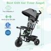 HONEY JOY Tricycle, Kids Trike Stroller w/Adjustable Push Handle & Canopy, Reversible Seat, Safety Belt, Folding Pedal, Cup Holder, Storage, Push Tricycle for Toddlers 9 Months-5 Years (Gray) view 3