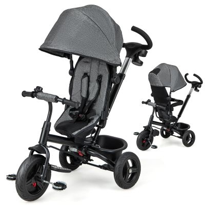HONEY JOY Tricycle, 6 in 1 Kids Trike Stroller w/Adjustable Push Handle & Canopy, Reversible Seat, Safety Belt, Folding Pedal, Cup Holder, Storage, Push Tricycle for Toddlers 9 Months-5 Years (Gray)