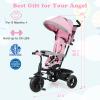 HONEY JOY Tricycle, Kids Trike Stroller w/Adjustable Push Handle & Canopy, Reversible Seat, Safety Belt, Folding Pedal, Cup Holder, Storage, Push Tricycle for Toddlers 9 Months-5 Years (Pink) view 3