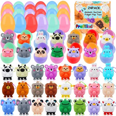24 Pack Prefilled Easter Eggs with Animal Pop Toys, Filled Easter Eggs for Egg Hunt, Easter Basket Stuffers for Kids,Easter Party Favors Prizes, Prefilled Easter Egg with Toys