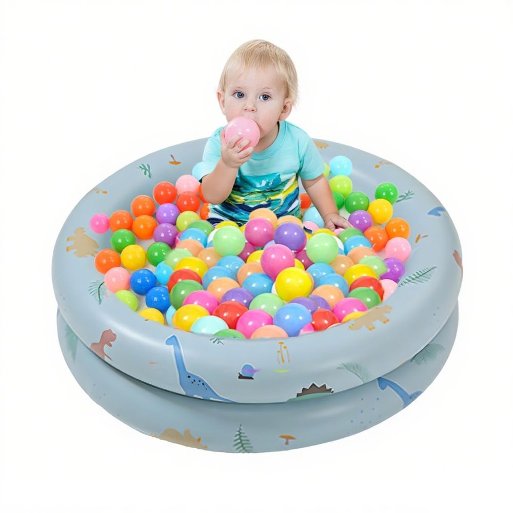 Buachois Inflatable Swimming Pool, Thickened Design Retro Blow Up Swimming Pool, Space Saving Family Cute Style Water Pool for Indoor or Outdoor(Blue)