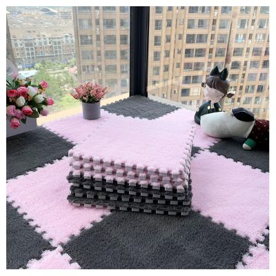 20 Pcs Carpet Puzzle Mats for Floor,Plush Interlocking Carpet Tiles,Plush Puzzle Foam Floor Tiles Squares,for Playroom,Home Decor,4 Ft X 5 Ft(Size:0.39 Inch,Color:Gray+Pink)