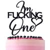 Black Glitter I'm Fucking One Cake Topper, Happy 1st Birthday/Cheers to 1 Year/Wild One, Funny 1st Birthday Party Decorations Supplies view 1