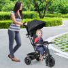 HONEY JOY Tricycle, Kids Trike Stroller w/Adjustable Push Handle & Canopy, Reversible Seat, Safety Belt, Folding Pedal, Cup Holder, Storage, Push Tricycle for Toddlers 9 Months-5 Years (Black) view 2