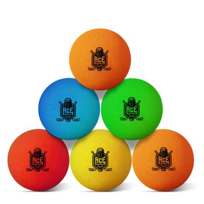 ACE HOCKEY Mini Hockey Balls - Set of 6 Soft Foam Balls - 2" Size - Indoor Safe for Knee, Floor Hockey Training & Fun - Multiple Colors Included (Multi)