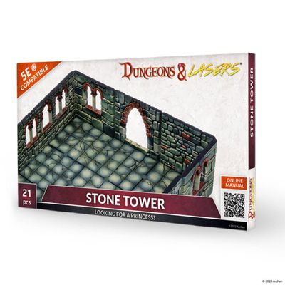 Dungeons & Lasers Stone Tower RPG Terrain for DND and 5E Compatible Miniature Games - Modular Design for Fast Assembly - Unpainted - Ages years 14+