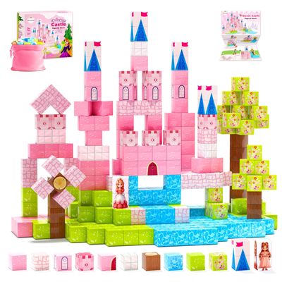 Hiwawind Magnetic Blocks Princess Toys - Easter Basket Stuffers - Princess Castle Building Blocks,Birthday Gifts for Girls, Toys for 3 4 5 6 7 8 Year Old Girls Boys, Preschool Toddlers Travel Toys
