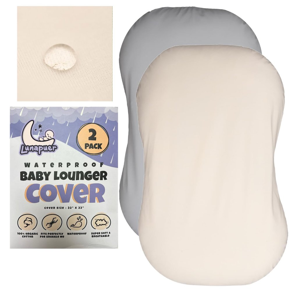 100% Waterproof Baby Lounger Cover - 2-Ply Organic Cotton Slipcovers Keep Your Lounger Clean & Your Baby Comfy - Machine Washable - (Lounger Not Included) - 2-Pack Includes Gray & Off-White