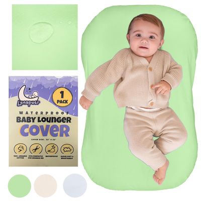 100% Waterproof Baby Lounger Cover - 2-Ply Organic Cotton Slipcovers Keep Your Lounger Clean & Your Baby Comfy - Machine Washable - (Lounger Not Included) - Sage