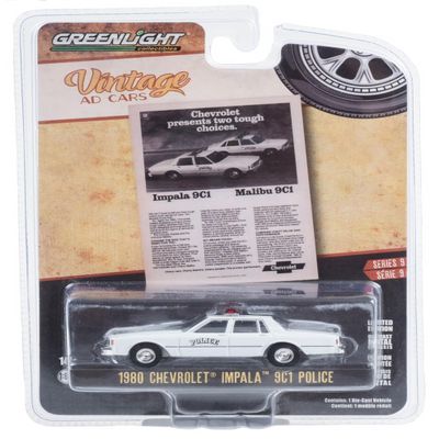 Collectibles 1980 Chevy Impala 9C1 Police White Chevy Presents Two Tough Choices Vintage Ad Cars Series 9 1/64 Diecast Model Car by Greenlight 39130E