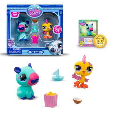 BANDAI Littlest Pet Shop Pet Pairs 2 Pack (ONE Supplied at Random) | Each Contains 2 LPS Mini Pet Toys 3 Accessories 1 Collector Card and 1 Virtual Code | Collectable Toys for Girls and Boys