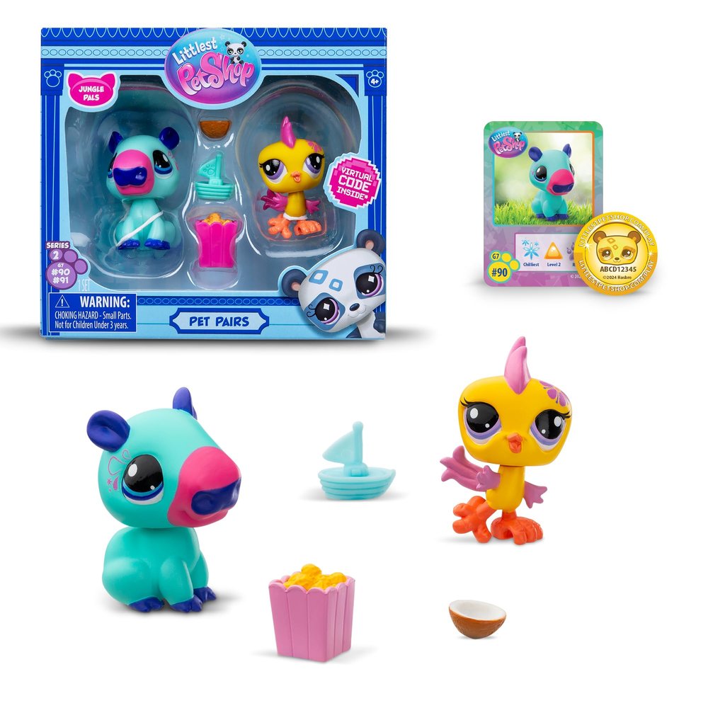 BANDAI Littlest Pet Shop Pet Pairs 2 Pack (ONE Supplied at Random) | Each Contains 2 LPS Mini Pet Toys 3 Accessories 1 Collector Card and 1 Virtual Code | Collectable Toys for Girls and Boys