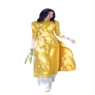 A6 Yellow Blue Ao dai Vietnam No pants Vietnamese Traditional Ao Dai For Women, Ao Dai For Women, Vietnamese Dress For Women, Dress For Women ao dai Tet Lunar New Year (4XL, Yellow)