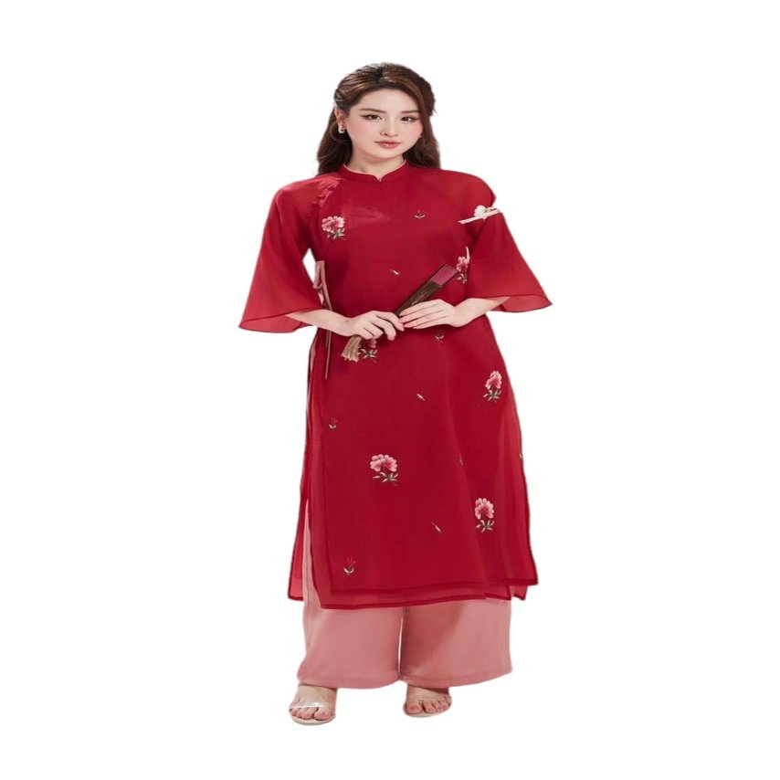 A6 Yellow Blue Ao dai Vietnam No pants Vietnamese Traditional Ao Dai For Women, Ao Dai For Women, Vietnamese Dress For Women, Dress For Women ao dai Tet Lunar New Year (3XL, Red)