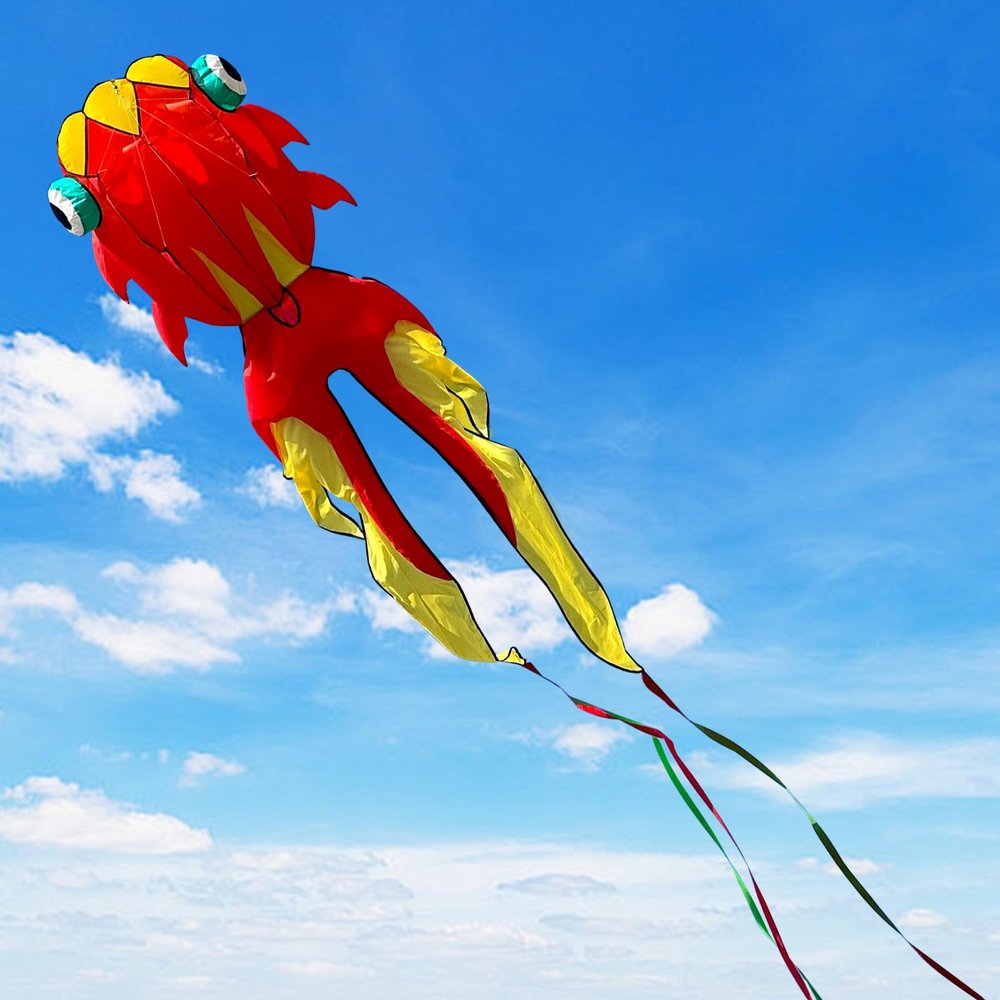 43ft Large Kites for Adults,3D Goldfish Frameless Soft Umbrella Giant Flying Kites,Easy to Fly with 330Ft Kite String in Beach and Amusement Parks-Ages 12+ (Yellow red)